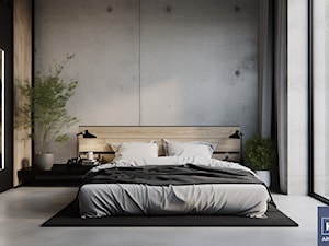 Nowoczesna, minimalistyczna sypialnia - beton i czerń - zdjęcie od KXR Architekci | Architekt & Architekt wnętrz Rzeszów