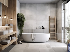 Łazienka w stylu skandynawskim, beton, drewno i biel. - zdjęcie od KXR Architekci | Architekt & Architekt wnętrz Rzeszów