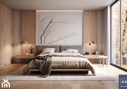 Nowoczesna, minimalistyczna, skandynawska sypialnia. - zdjęcie od KXR Architekci | Architekt & Architekt wnętrz Rzeszów