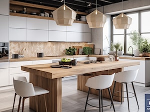 Nowoczesna, minimalistyczna, skandynawska kuchnia z miejscem do jedzenia. - zdjęcie od KXR Architekci | Architekt & Architekt wnętrz Rzeszów