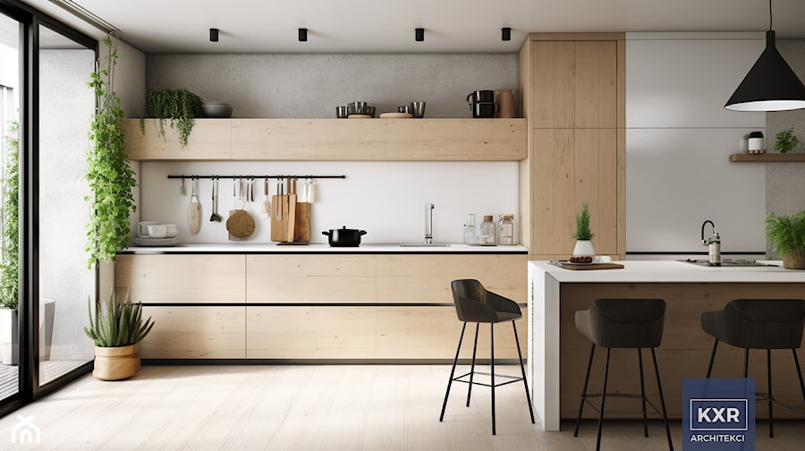 Kuchnia w stylu skandynawskim, drewno i biel. - zdjęcie od KXR Architekci | Architekt & Architekt wnętrz Rzeszów