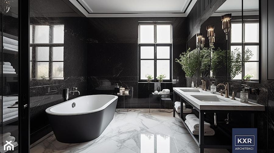Elegancka łazienka marmur czerń i biel. - zdjęcie od KXR Architekci | Architekt & Architekt wnętrz Rzeszów