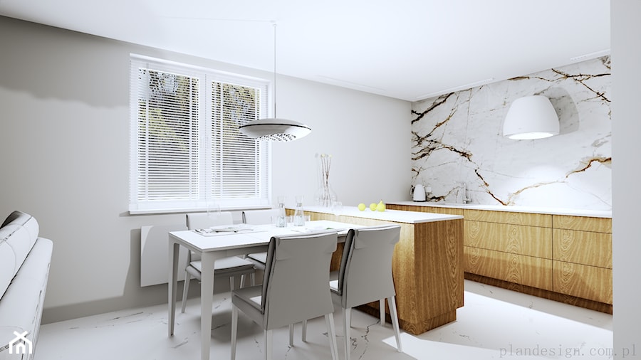 kuchnia biel z drewnem - Kuchnia, styl nowoczesny - zdjęcie od Plan Design projektowanie wnętrz online