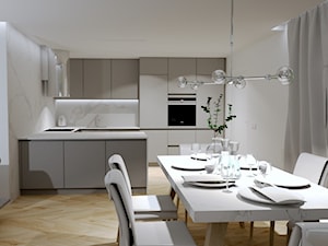 kuchnia w jasnej szarości - Jadalnia, styl nowoczesny - zdjęcie od Plan Design projektowanie wnętrz online