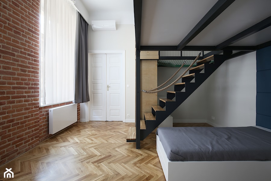 Apartament ul. Krowoderska Kraków - Sypialnia, styl vintage - zdjęcie od GRID Studio Projektowe