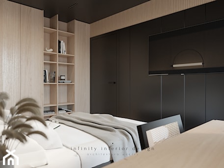 Aranżacje wnętrz - Sypialnia: Ciemna sypialnia z szafą i toaletką - Infinity Interior Design. Przeglądaj, dodawaj i zapisuj najlepsze zdjęcia, pomysły i inspiracje designerskie. W bazie mamy już prawie milion fotografii!