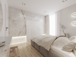 Mała sypialnia jasna z toaletką japandi - zdjęcie od INFINITY Architektura Wnętrz