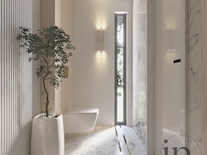 Mała toaleta biel, drewno, marmur - zdjęcie od INFINITY Architektura Wnętrz