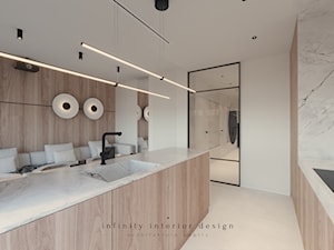 Salon z kuchnią z wyspą, nowoczesny, minimalistyczny