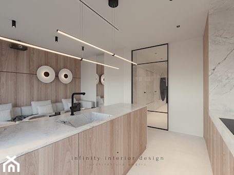 Aranżacje wnętrz - Kuchnia: Salon z kuchnią z wyspą, nowoczesny, minimalistyczny - Infinity Interior Design. Przeglądaj, dodawaj i zapisuj najlepsze zdjęcia, pomysły i inspiracje designerskie. W bazie mamy już prawie milion fotografii!