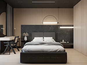 Ciemna sypialnia z szafą i toaletką - zdjęcie od Infinity Interior Design