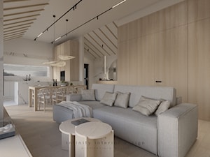 Otwarty salon z kuchnią i jadalnią | jasny, nowoczesny, naturalny - Salon, styl nowoczesny - zdjęcie od INFINITY Architektura Wnętrz