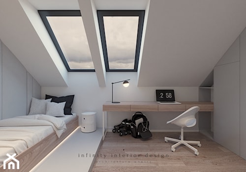 Pokój nastolatka szary na poddaszu - zdjęcie od INFINITY Architektura Wnętrz