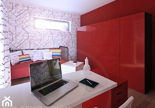 Dom jednorodzinny Łomianki - Średni czerwony szary pokój dziecka dla nastolatka dla chłopca dla dziewczynki, styl nowoczesny - zdjęcie od PURPLE PRACOWNIA