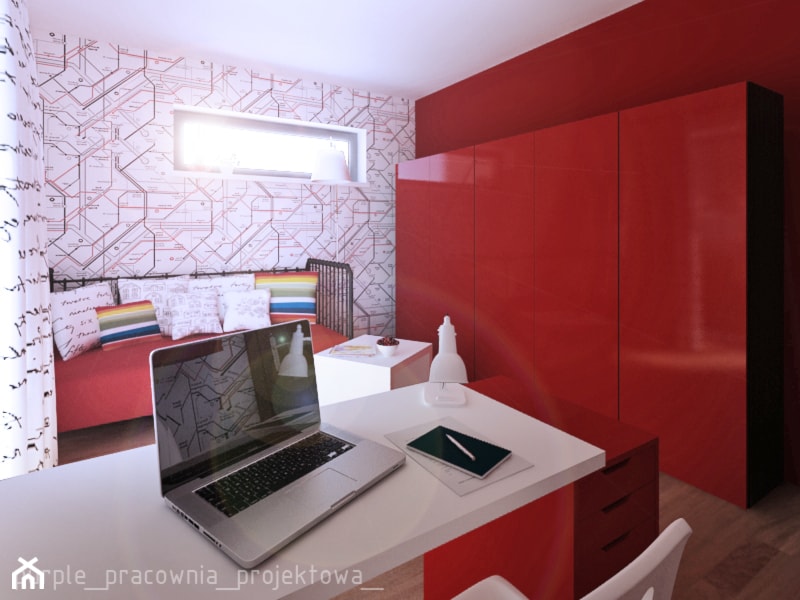 Dom jednorodzinny Łomianki - Średni czerwony szary pokój dziecka dla nastolatka dla chłopca dla dziewczynki, styl nowoczesny - zdjęcie od PURPLE PRACOWNIA