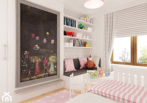 Mieszkanie Wilanów 110 m2 - Mały szary pokój dziecka dla dziecka dla dziewczynki, styl skandynawski - zdjęcie od PURPLE PRACOWNIA