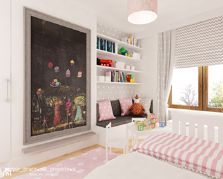 Mieszkanie Wilanów 110 m2 - Mały szary pokój dziecka dla dziecka dla dziewczynki, styl skandynawski - zdjęcie od PURPLE PRACOWNIA