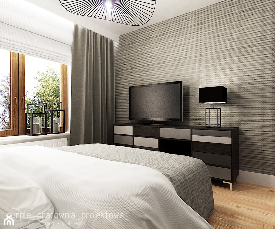 Mieszkanie Wilanów 110 m2 - Średnia sypialnia, styl nowoczesny - zdjęcie od PURPLE PRACOWNIA
