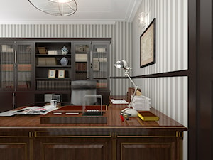 Dom Angola Luanda 850 m2 - Duże w osobnym pomieszczeniu z zabudowanym biurkiem białe szare biuro, styl tradycyjny - zdjęcie od PURPLE PRACOWNIA