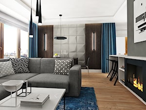 Mieszkanie Wilanów 110 m2 - Mały brązowy szary salon z jadalnią, styl nowoczesny - zdjęcie od PURPLE PRACOWNIA