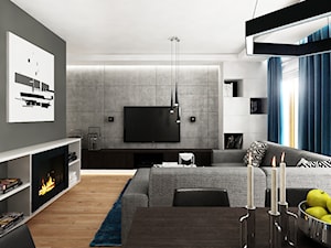 Mieszkanie Wilanów 110 m2 - Średni szary salon z jadalnią, styl nowoczesny - zdjęcie od PURPLE PRACOWNIA