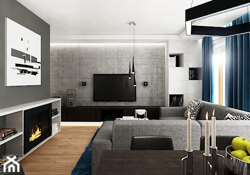Mieszkanie Wilanów 110 m2 - Średni szary salon z jadalnią, styl nowoczesny - zdjęcie od PURPLE PRACOWNIA