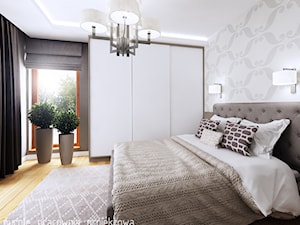 Dom jednorodzinny w Siedlcach - Średnia biała sypialnia z balkonem / tarasem, styl glamour - zdjęcie od PURPLE PRACOWNIA