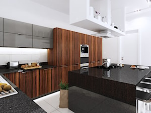 Kuchnie, wybrane projekty - Duża otwarta biała z zabudowaną lodówką kuchnia w kształcie litery l z wyspą lub półwyspem, styl nowoczesny - zdjęcie od PURPLE PRACOWNIA