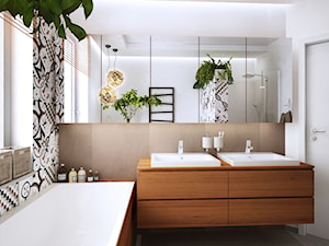 Luksemburg - Średnia z dwoma umywalkami łazienka z oknem, styl nowoczesny - zdjęcie od PURPLE PRACOWNIA