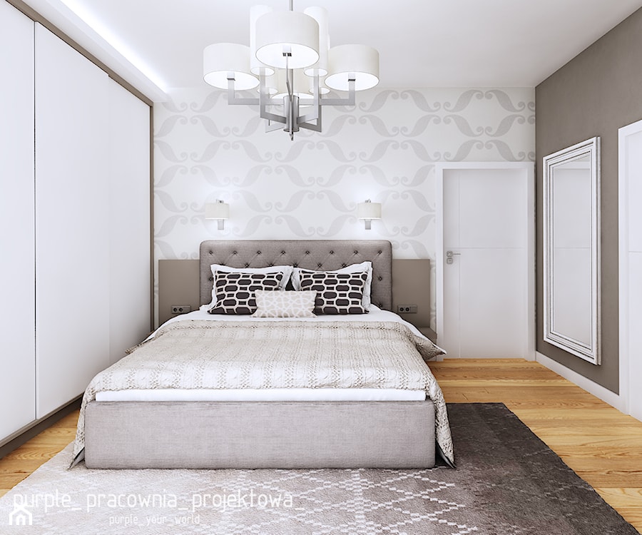 Dom jednorodzinny w Siedlcach - Średnia beżowa sypialnia, styl glamour - zdjęcie od PURPLE PRACOWNIA