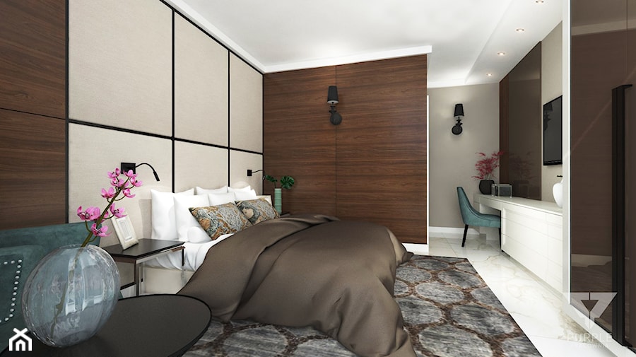 Dom Angola Luanda 850 m2 - Duża beżowa brązowa z biurkiem sypialnia, styl nowoczesny - zdjęcie od PURPLE PRACOWNIA