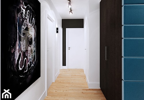 Mieszkanie Wilanów 110 m2 - Średni biały czarny hol / przedpokój, styl nowoczesny - zdjęcie od PURPLE PRACOWNIA