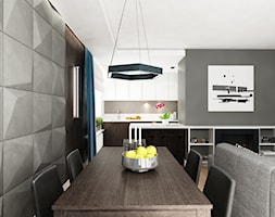 Mieszkanie Wilanów 110 m2 - Mały szary salon z kuchnią z jadalnią, styl nowoczesny - zdjęcie od PURPLE PRACOWNIA - Homebook