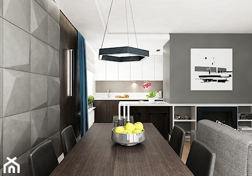 Mieszkanie Wilanów 110 m2 - Mały szary salon z kuchnią z jadalnią, styl nowoczesny - zdjęcie od PURPLE PRACOWNIA