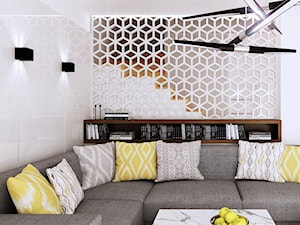 Dom jednorodzinny w Siedlcach - Średni biały salon z bibiloteczką, styl nowoczesny - zdjęcie od PURPLE PRACOWNIA