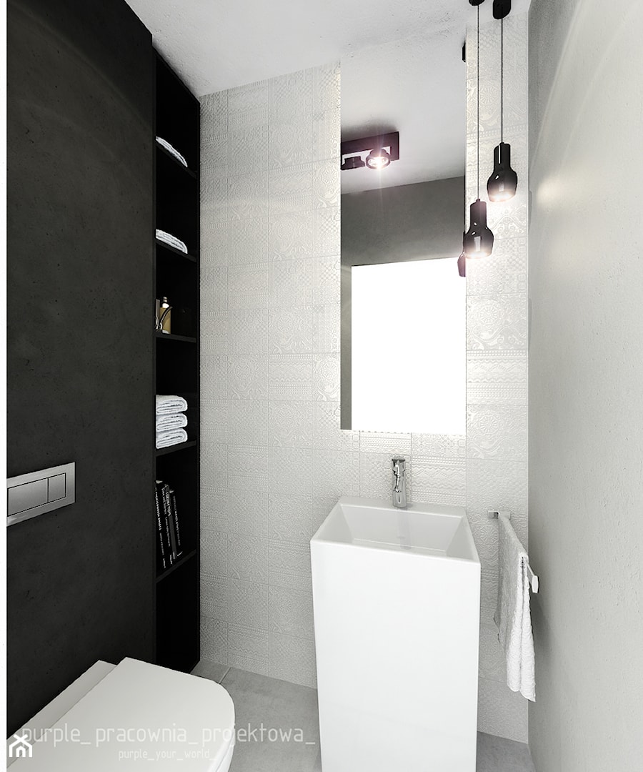 Mieszkanie Wilanów 110 m2 - Mała z punktowym oświetleniem łazienka, styl nowoczesny - zdjęcie od PURPLE PRACOWNIA