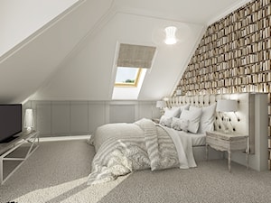 Duża biała sypialnia na poddaszu - zdjęcie od PURPLE PRACOWNIA