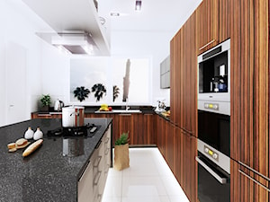 Kuchnie, wybrane projekty - Duża otwarta biała z zabudowaną lodówką kuchnia w kształcie litery l z wyspą lub półwyspem z oknem, styl nowoczesny - zdjęcie od PURPLE PRACOWNIA