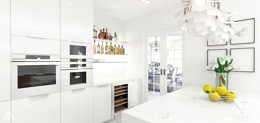 Kuchnie, wybrane projekty - Duża z zabudowaną lodówką kuchnia, styl nowoczesny - zdjęcie od PURPLE PRACOWNIA