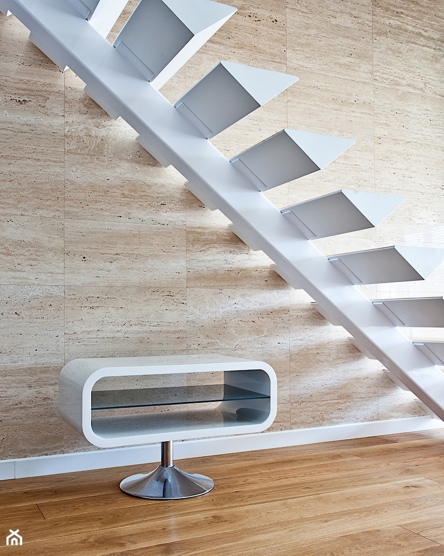 Salon - Inspiracje - Schody jednobiegowe drewniane metalowe, styl minimalistyczny - zdjęcie od RR Granity
