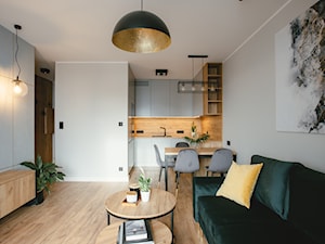 Salon z aneksem kuchennym w apartamencie Modern Tower w Gdyni - zdjęcie od MPROJEKT MILENA BARANOWSKA-PALIWODA