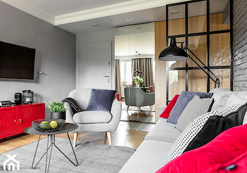 Mieszkanie z czerwonym akcentem - konkurs - Mały salon, styl industrialny - zdjęcie od Plasun Kuchnie i Wnętrza