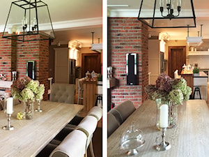 Dom nad jeziorem - Średnia jadalnia w salonie w kuchni, styl tradycyjny - zdjęcie od SAS Wnętrza i Kuchnie