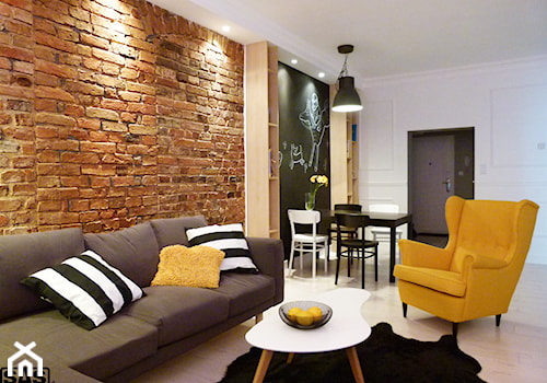 Projekt mieszkania na wynajem w Zielonej Górze - Średni biały czarny salon z jadalnią, styl skandynawski - zdjęcie od SAS Wnętrza i Kuchnie