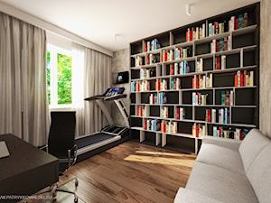 ul. Kurhan - Średnie w osobnym pomieszczeniu z sofą z zabudowanym biurkiem szare biuro, styl tradycyjny - zdjęcie od Patryk Kowalski Design