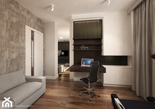 ul. Kurhan - Średnie w osobnym pomieszczeniu z sofą z zabudowanym biurkiem szare biuro, styl nowoczesny - zdjęcie od Patryk Kowalski Design