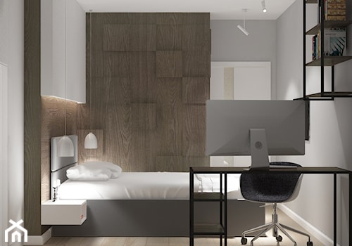 ul.Duracza - Średnia biała szara z biurkiem sypialnia, styl skandynawski - zdjęcie od Patryk Kowalski Design