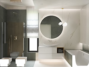 ul. Rzeczna - Średnia z marmurową podłogą z punktowym oświetleniem łazienka z oknem, styl nowoczesny - zdjęcie od Patryk Kowalski Design