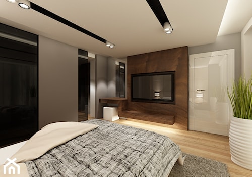 Błonie 1 - Duża biała szara sypialnia, styl nowoczesny - zdjęcie od Patryk Kowalski Design