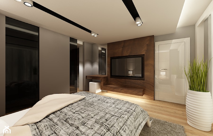 Błonie 1 - Duża biała szara sypialnia, styl nowoczesny - zdjęcie od Patryk Kowalski Design